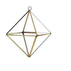 9" Tall Geometric Glass Terrarium Vase With Metal Frame - Clear With Gold