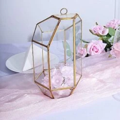 9" Tall Geometric Glass Terrarium Vase With Metal Frame - Clear With Gold -Optimal Home Decoration 9 tall geometric glass terrarium vase with metal frame clear with gold glas vase009 gold 28509728014399