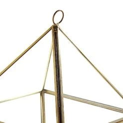 9" Tall Geometric Glass Terrarium Vase With Metal Frame - Clear With Gold -Optimal Home Decoration 9 tall geometric glass terrarium vase with metal frame clear with gold glas vase009 gold 28509762289727