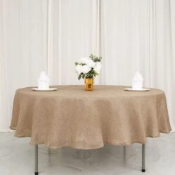 90" Round Faux Burlap Tablecloth - Natural -Optimal Home Decoration 90 round faux burlap polyester tablecloth natural tab jute03 90 nat 29129788096575