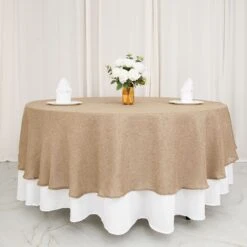 90" Round Faux Burlap Tablecloth - Natural -Optimal Home Decoration 90 round faux burlap polyester tablecloth natural tab jute03 90 nat 29129788293183