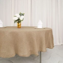 90" Round Faux Burlap Tablecloth - Natural -Optimal Home Decoration 90 round faux burlap polyester tablecloth natural tab jute03 90 nat 29129788325951
