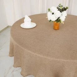 90" Round Faux Burlap Tablecloth - Natural -Optimal Home Decoration 90 round faux burlap polyester tablecloth natural tab jute03 90 nat 29129788391487