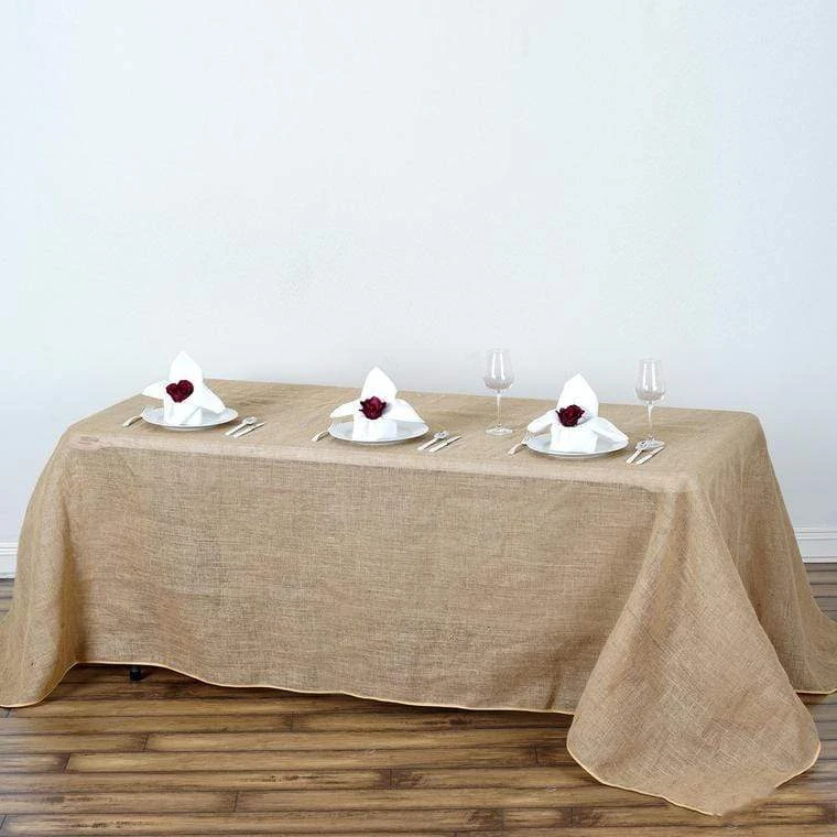 90'' X 132'' Burlap Rectangular Tablecloth - Natural 5 90'' X 132'' Burlap Rectangular Tablecloth - Natural - Image 3