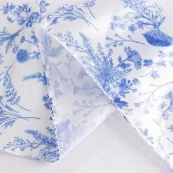 90" X 132" Floral Satin Rectangular Tablecloth - White With Blue -Optimal Home Decoration 90 x132 chinoiserie floral print satin rectangular tablecloth white and blue tab stn flor 90132 blue 30984330870847
