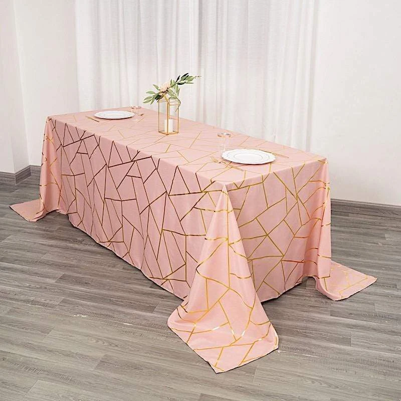 90"x132" Polyester Rectangular Tablecloth With Metallic Geometric Pattern 4 90"x132" Polyester Rectangular Tablecloth With Metallic Geometric Pattern - Image 2