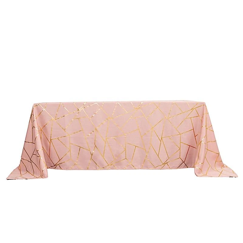 90"x132" Polyester Rectangular Tablecloth With Metallic Geometric Pattern 3 90"x132" Polyester Rectangular Tablecloth With Metallic Geometric Pattern