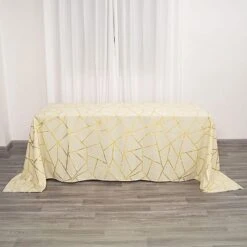 90"x132" Polyester Rectangular Tablecloth With Metallic Geometric Pattern 30 90"x132" Polyester Rectangular Tablecloth With Metallic Geometric Pattern -Optimal Home Decoration 90 x132 polyester rectangular tablecloth with metallic geometric pattern 28955681325119