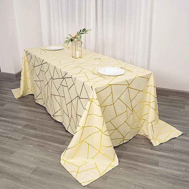 90"x132" Polyester Rectangular Tablecloth With Metallic Geometric Pattern 12 90"x132" Polyester Rectangular Tablecloth With Metallic Geometric Pattern - Image 10