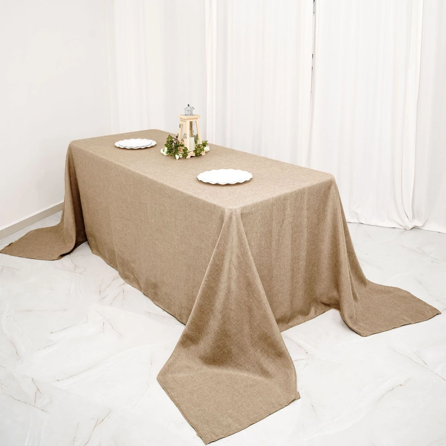 90"x132" Rectangular Faux Burlap Tablecloth - Natural 7 90"x132" Rectangular Faux Burlap Tablecloth - Natural - Image 5