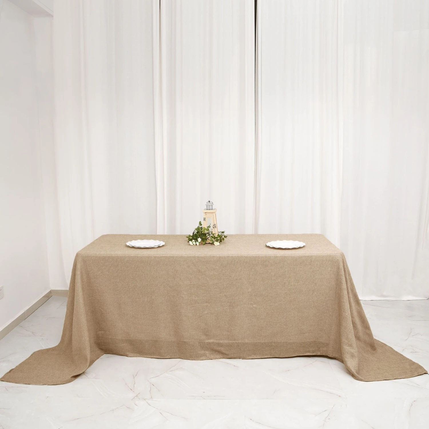 90"x132" Rectangular Faux Burlap Tablecloth - Natural 8 90"x132" Rectangular Faux Burlap Tablecloth - Natural - Image 6