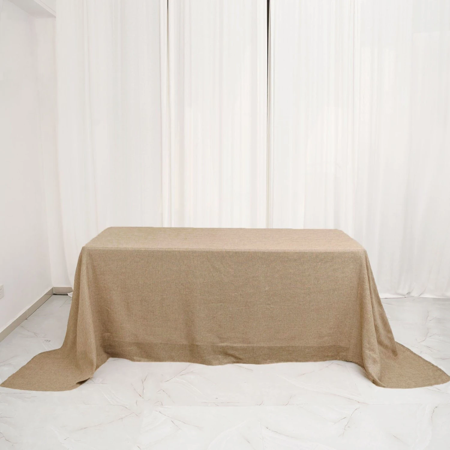90"x132" Rectangular Faux Burlap Tablecloth - Natural 10 90"x132" Rectangular Faux Burlap Tablecloth - Natural - Image 8