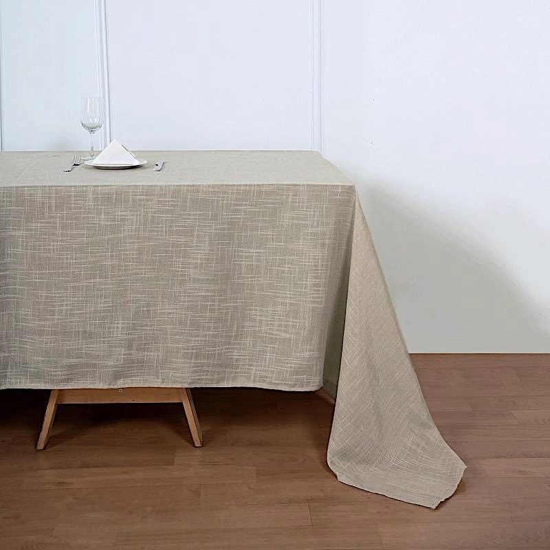 90"x132" Rectangular Premium Faux Burlap Polyester Tablecloth 6 90"x132" Rectangular Premium Faux Burlap Polyester Tablecloth - Image 4
