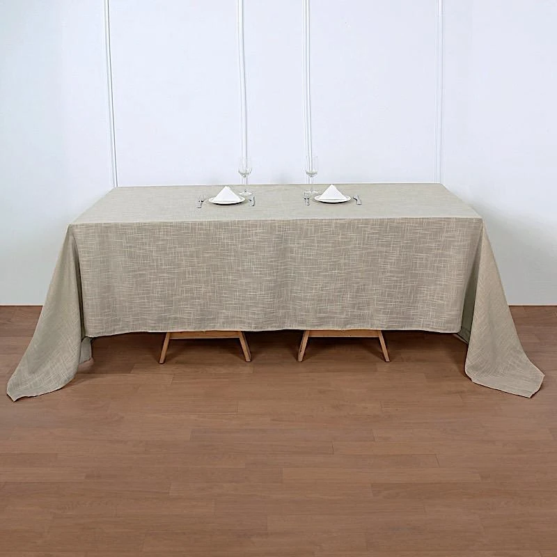90"x132" Rectangular Premium Faux Burlap Polyester Tablecloth 9 90"x132" Rectangular Premium Faux Burlap Polyester Tablecloth - Image 7