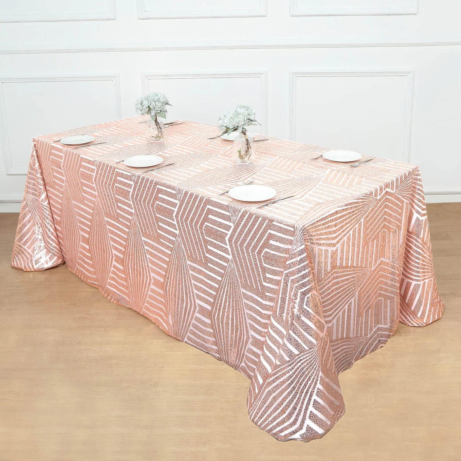 90"x132" Tulle Rectangular Tablecloth With Sequins And Geometric Pattern 13 90"x132" Tulle Rectangular Tablecloth With Sequins And Geometric Pattern - Image 11