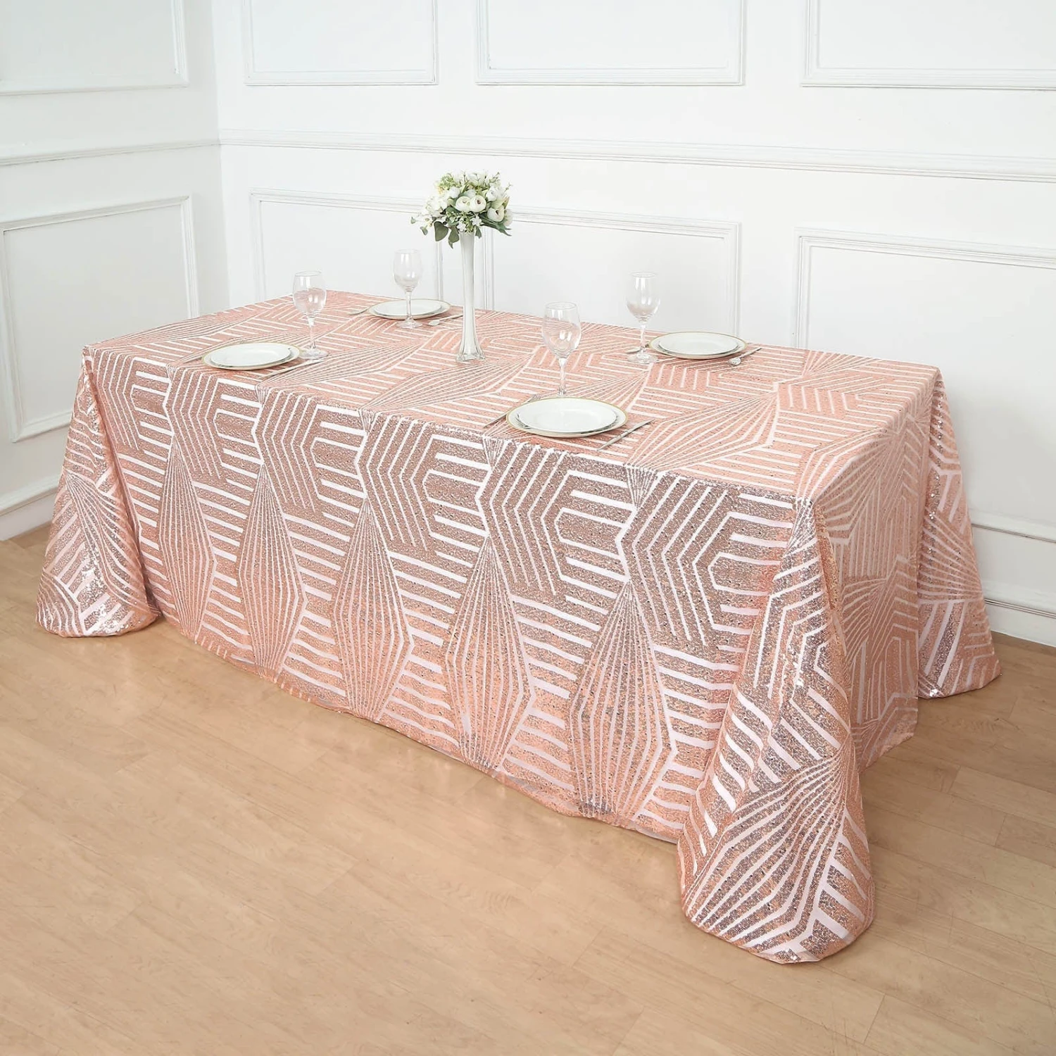 90"x132" Tulle Rectangular Tablecloth With Sequins And Geometric Pattern 8 90"x132" Tulle Rectangular Tablecloth With Sequins And Geometric Pattern - Image 6
