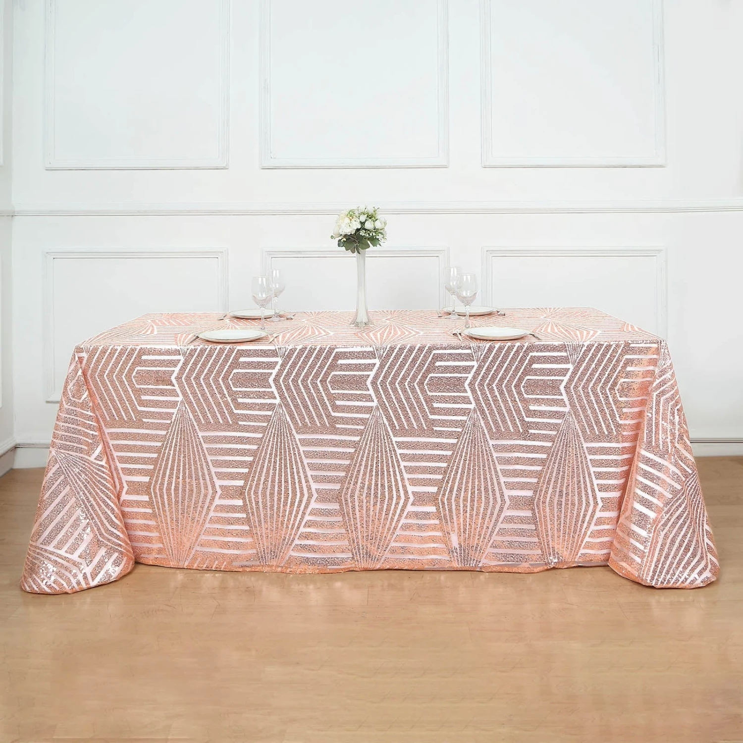 90"x132" Tulle Rectangular Tablecloth With Sequins And Geometric Pattern 12 90"x132" Tulle Rectangular Tablecloth With Sequins And Geometric Pattern - Image 10