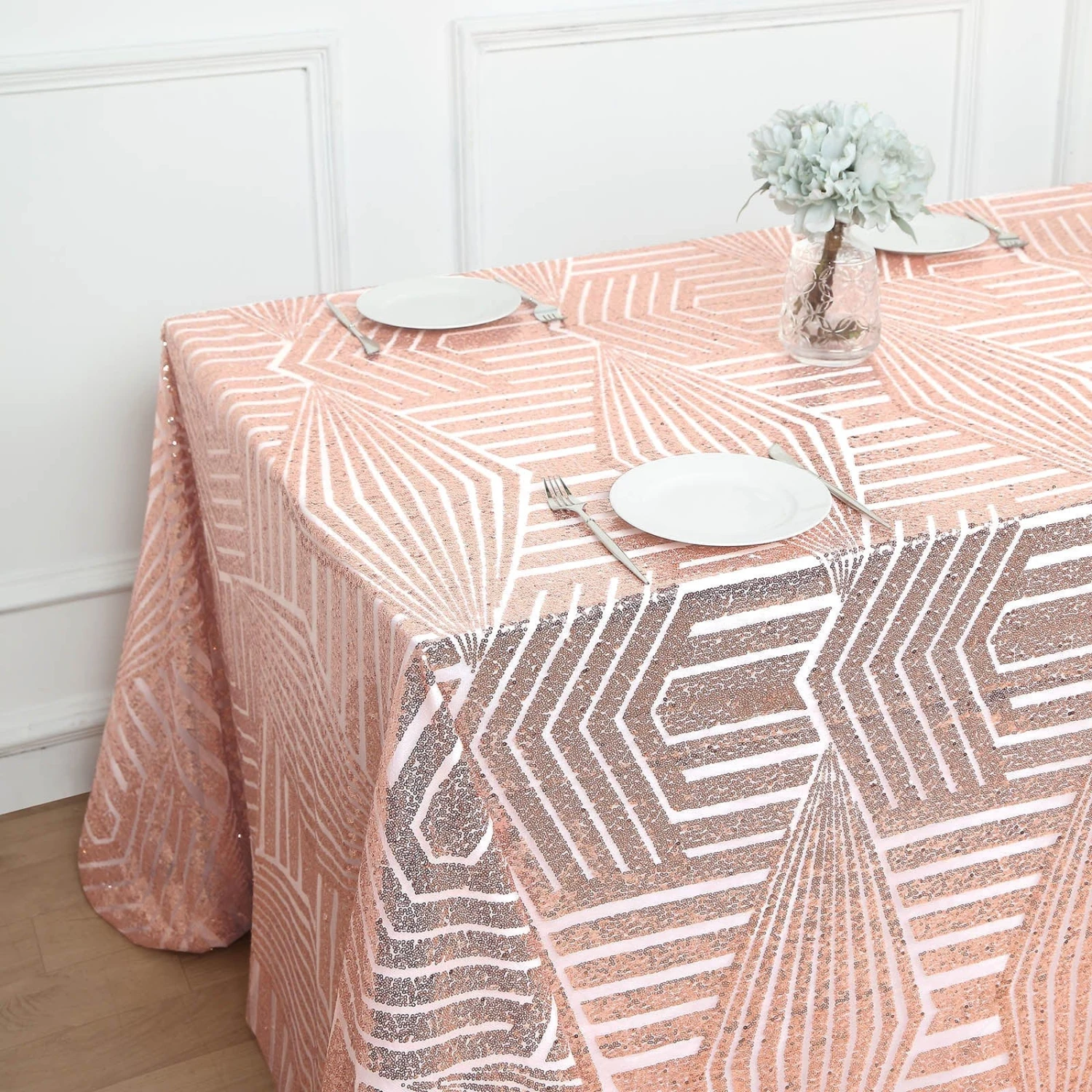 90"x132" Tulle Rectangular Tablecloth With Sequins And Geometric Pattern 11 90"x132" Tulle Rectangular Tablecloth With Sequins And Geometric Pattern - Image 9