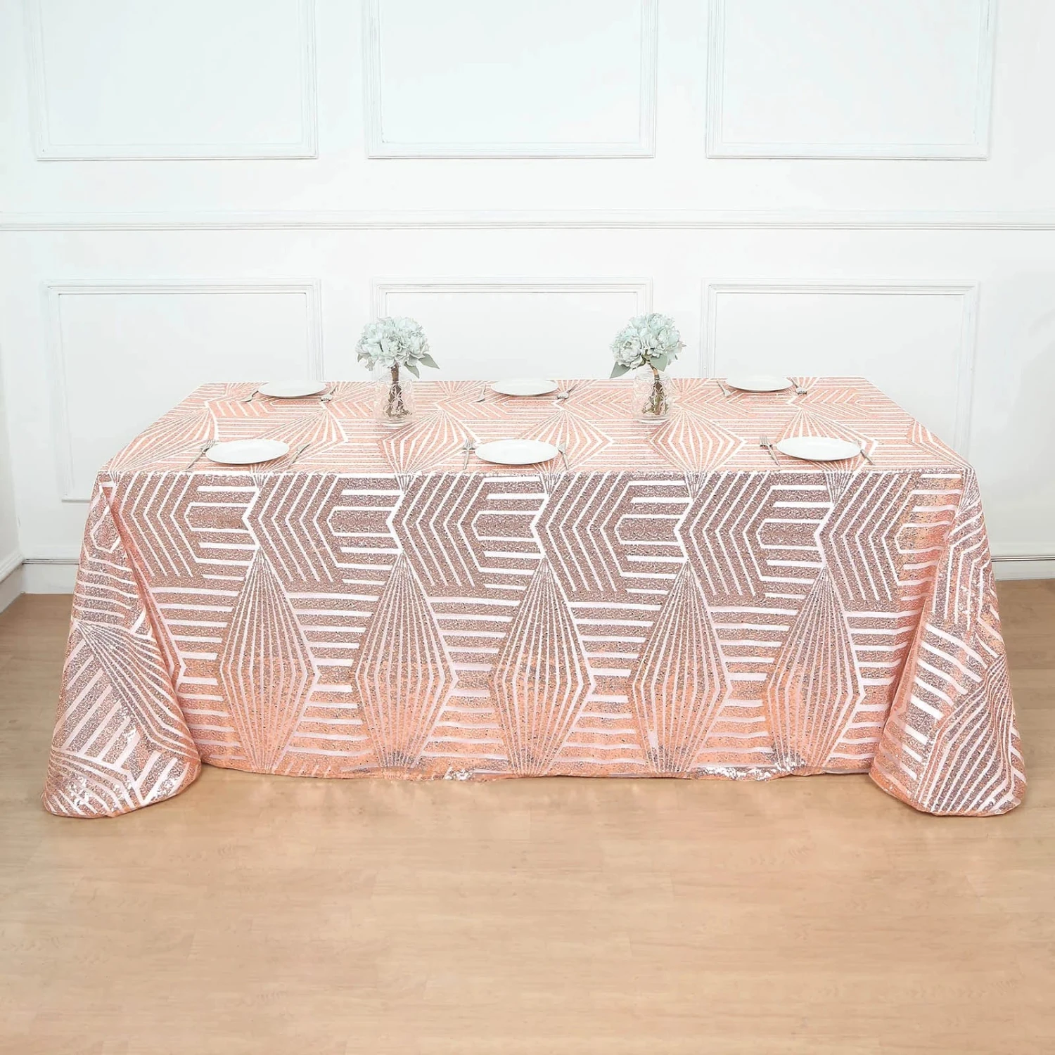 90"x132" Tulle Rectangular Tablecloth With Sequins And Geometric Pattern 10 90"x132" Tulle Rectangular Tablecloth With Sequins And Geometric Pattern - Image 8