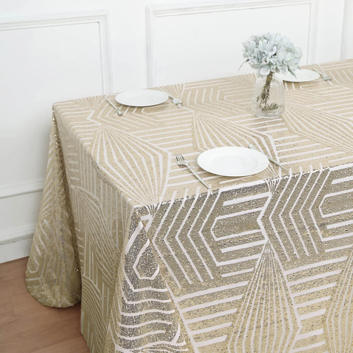 90"x132" Tulle Rectangular Tablecloth With Sequins And Geometric Pattern 19 90"x132" Tulle Rectangular Tablecloth With Sequins And Geometric Pattern - Image 17