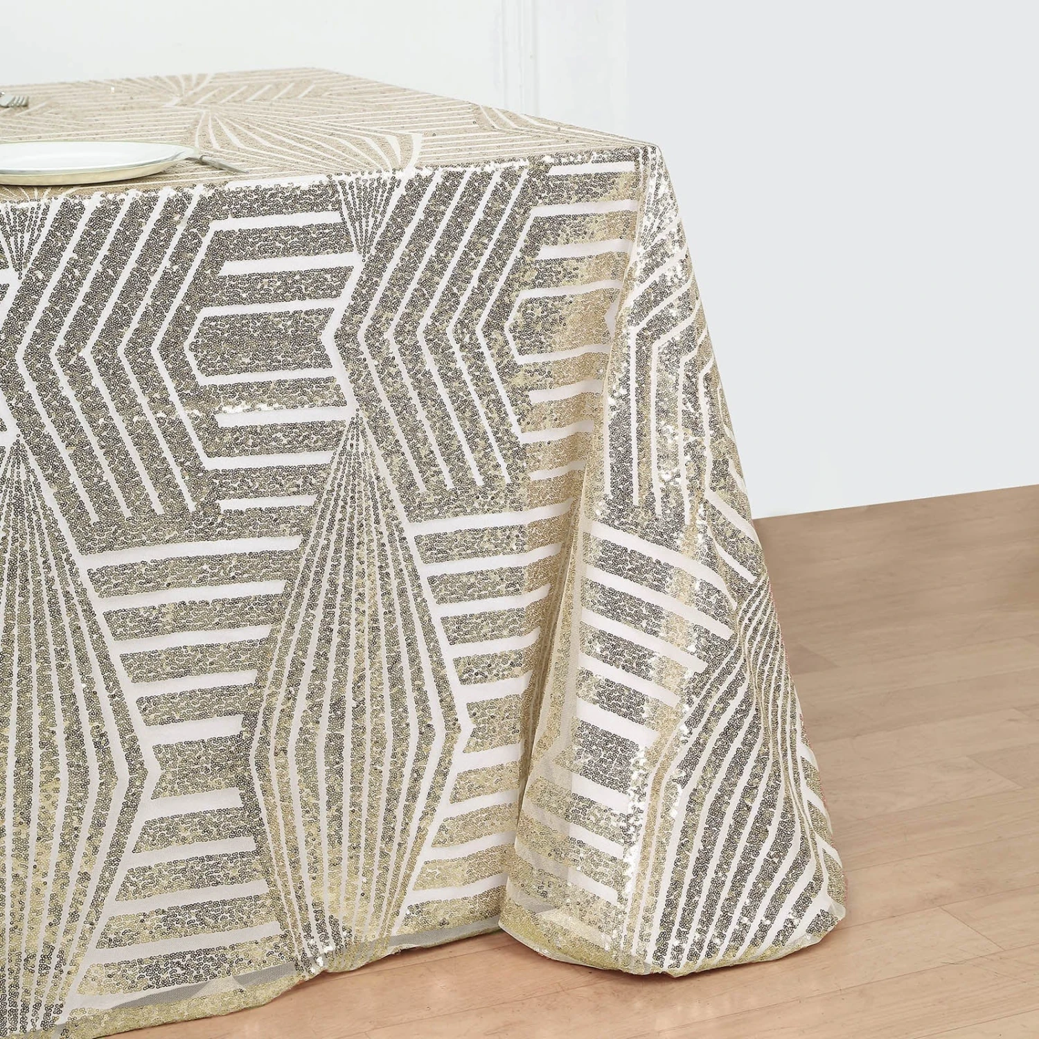 90"x132" Tulle Rectangular Tablecloth With Sequins And Geometric Pattern 15 90"x132" Tulle Rectangular Tablecloth With Sequins And Geometric Pattern - Image 13