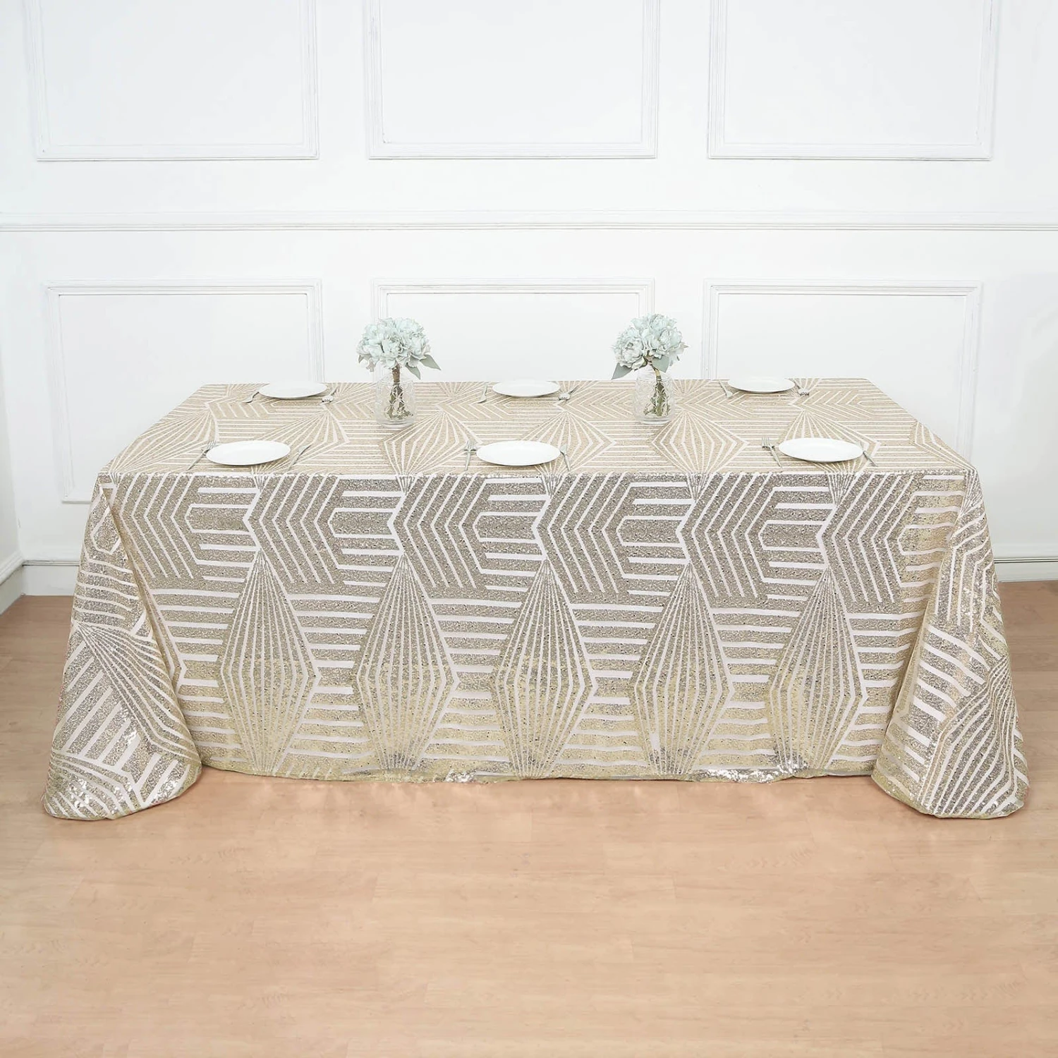 90"x132" Tulle Rectangular Tablecloth With Sequins And Geometric Pattern 20 90"x132" Tulle Rectangular Tablecloth With Sequins And Geometric Pattern - Image 18