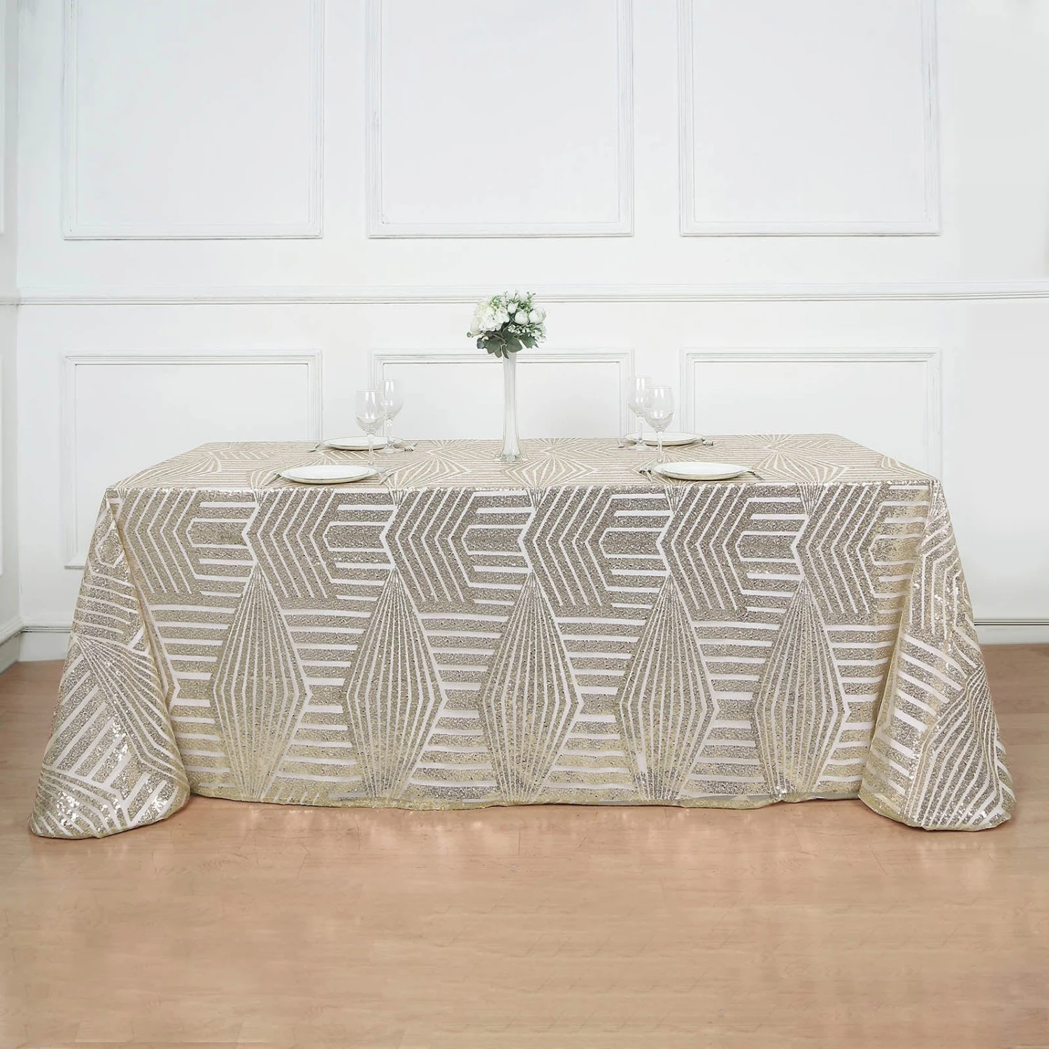 90"x132" Tulle Rectangular Tablecloth With Sequins And Geometric Pattern 21 90"x132" Tulle Rectangular Tablecloth With Sequins And Geometric Pattern - Image 19