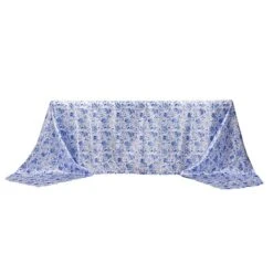 90" X 156" Floral Satin Rectangular Tablecloth - White With Blue