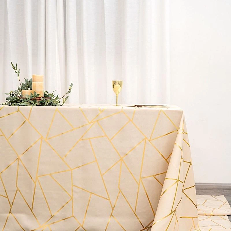 90"x156" Polyester Rectangular Tablecloth With Metallic Geometric Pattern 19 90"x156" Polyester Rectangular Tablecloth With Metallic Geometric Pattern - Image 17