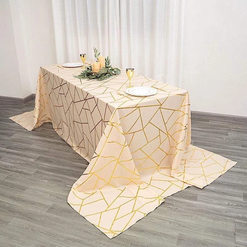 90"x156" Polyester Rectangular Tablecloth With Metallic Geometric Pattern 17 90"x156" Polyester Rectangular Tablecloth With Metallic Geometric Pattern - Image 15