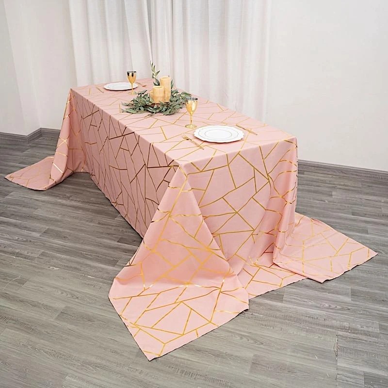 90"x156" Polyester Rectangular Tablecloth With Metallic Geometric Pattern 13 90"x156" Polyester Rectangular Tablecloth With Metallic Geometric Pattern - Image 11