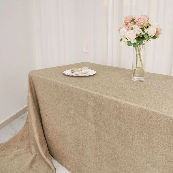 90"x156" Rectangular Faux Burlap Tablecloth - Natural 6 90"x156" Rectangular Faux Burlap Tablecloth - Natural - Image 4