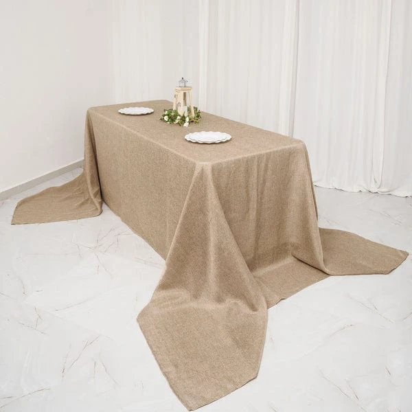 90"x156" Rectangular Faux Burlap Tablecloth - Natural 9 90"x156" Rectangular Faux Burlap Tablecloth - Natural - Image 7