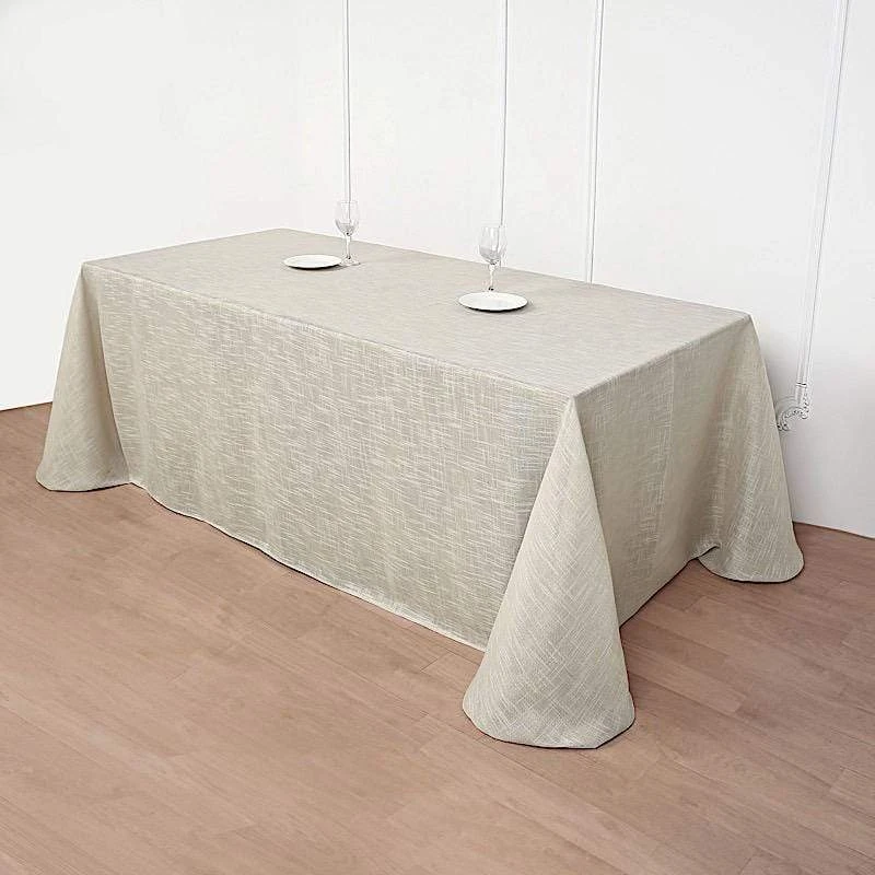 90"x156" Rectangular Premium Faux Burlap Polyester Tablecloth 7 90"x156" Rectangular Premium Faux Burlap Polyester Tablecloth - Image 5