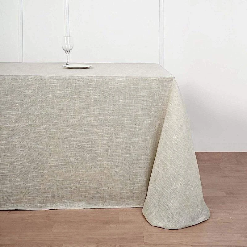 90"x156" Rectangular Premium Faux Burlap Polyester Tablecloth 9 90"x156" Rectangular Premium Faux Burlap Polyester Tablecloth - Image 7