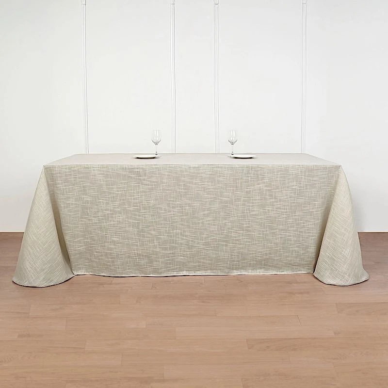 90"x156" Rectangular Premium Faux Burlap Polyester Tablecloth 11 90"x156" Rectangular Premium Faux Burlap Polyester Tablecloth - Image 9