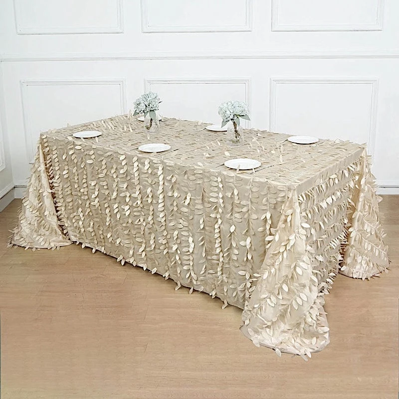 90"x156" Taffeta Rectangular Tablecloth With 3D Leaves Design 18 90"x156" Taffeta Rectangular Tablecloth With 3D Leaves Design - Image 16