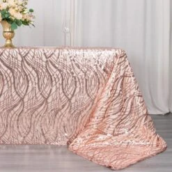 90" X 156" Mesh Rectangular Tablecloth With Wavy Embroidered Sequins -Optimal Home Decoration 90 x156 wave mesh rectangular tablecloth with embroidered sequins 30982957006911