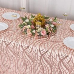 90" X 156" Mesh Rectangular Tablecloth With Wavy Embroidered Sequins -Optimal Home Decoration 90 x156 wave mesh rectangular tablecloth with embroidered sequins 30982957072447