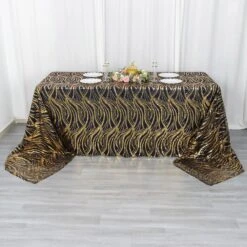 90" X 156" Mesh Rectangular Tablecloth With Wavy Embroidered Sequins -Optimal Home Decoration 90 x156 wave mesh rectangular tablecloth with embroidered sequins 30982964903999