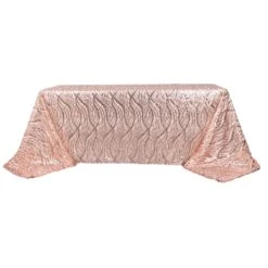 90" X 156" Mesh Rectangular Tablecloth With Wavy Embroidered Sequins
