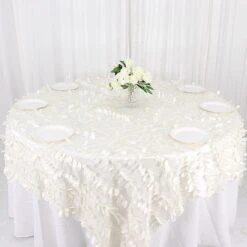 90"x90" Taffeta Square Table Overlay With Leaf Petals Design -Optimal Home Decoration 90 x90 taffeta square table overlay with leaf petals design 29501050945599