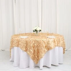90"x90" Taffeta Square Table Overlay With Leaf Petals Design -Optimal Home Decoration 90 x90 taffeta square table overlay with leaf petals design 29859221110847