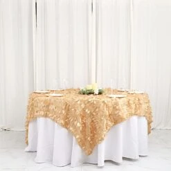 90"x90" Taffeta Square Table Overlay With Leaf Petals Design -Optimal Home Decoration 90 x90 taffeta square table overlay with leaf petals design 29859221176383