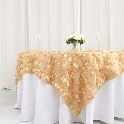 90"x90" Taffeta Square Table Overlay With Leaf Petals Design -Optimal Home Decoration 90 x90 taffeta square table overlay with leaf petals design 29859221209151