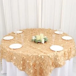 90"x90" Taffeta Square Table Overlay With Leaf Petals Design -Optimal Home Decoration 90 x90 taffeta square table overlay with leaf petals design 29859221241919