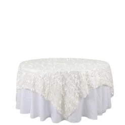 90"x90" Taffeta Square Table Overlay With Leaf Petals Design