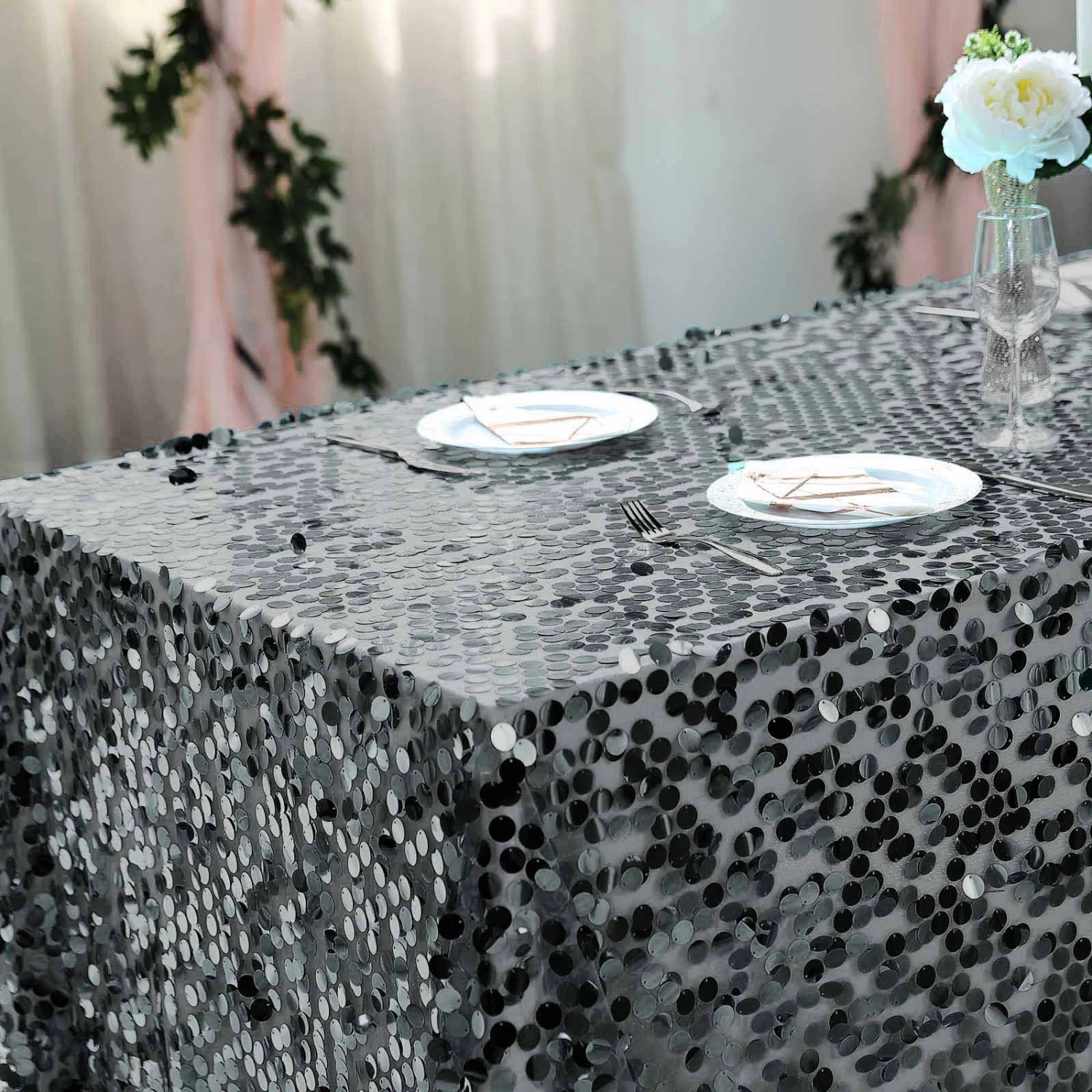 90x156" Large Payette Sequin Rectangular Tablecloth 9 90x156" Large Payette Sequin Rectangular Tablecloth - Image 7