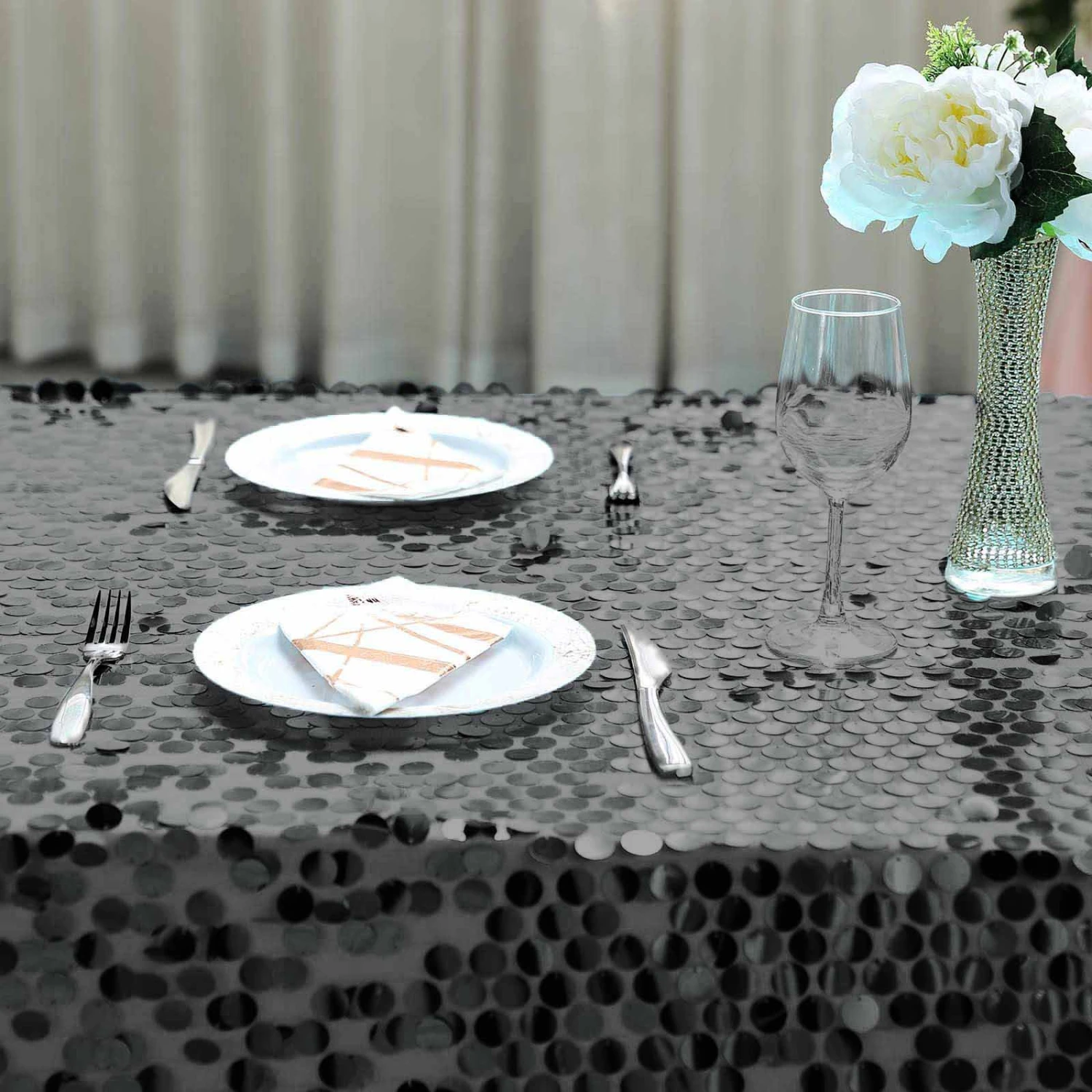 90x156" Large Payette Sequin Rectangular Tablecloth 11 90x156" Large Payette Sequin Rectangular Tablecloth - Image 9