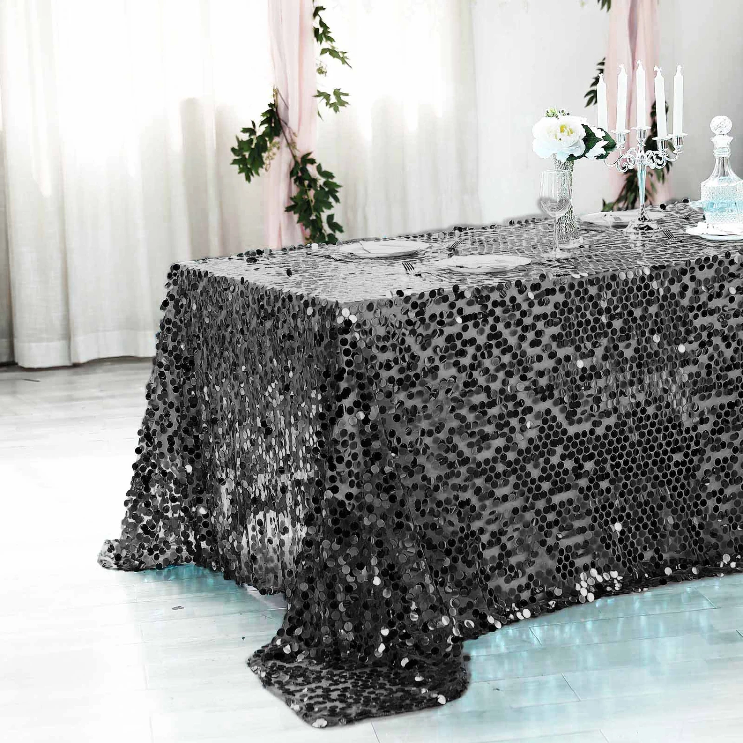 90x156" Large Payette Sequin Rectangular Tablecloth 5 90x156" Large Payette Sequin Rectangular Tablecloth - Image 3